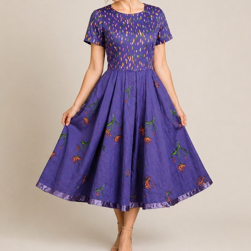Disney‎ Alice Madcap Cottage Dress Womens 12 Purple Fit Flare Novelty Tea Dress